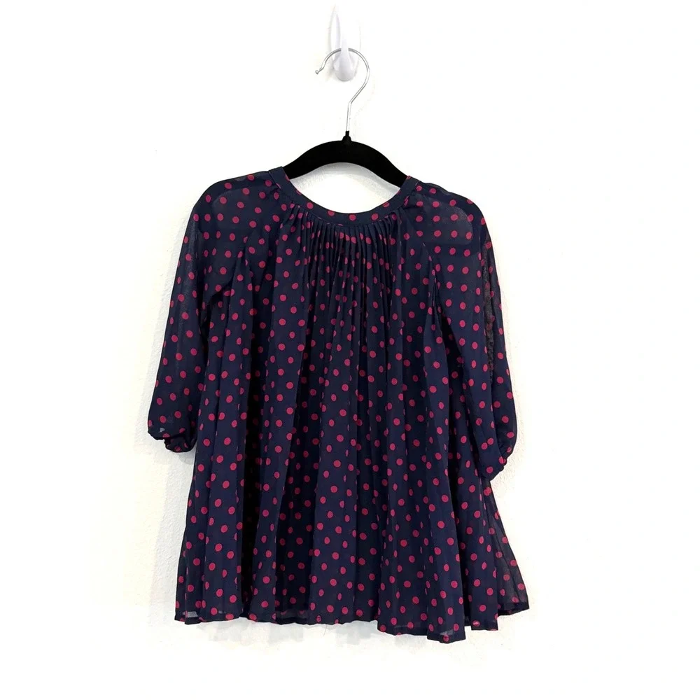 Baby Gap Girls Dress 12–18 Months Navy Red Polka Dot Pleated Sheer Overlay